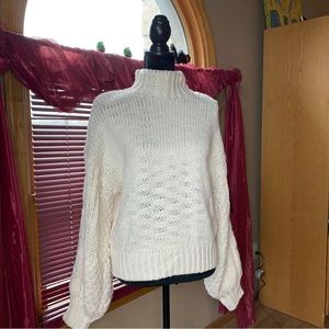 FOREVER 21 WHITE KNIT LONG SLEEVE HIGH NECK SWEATER